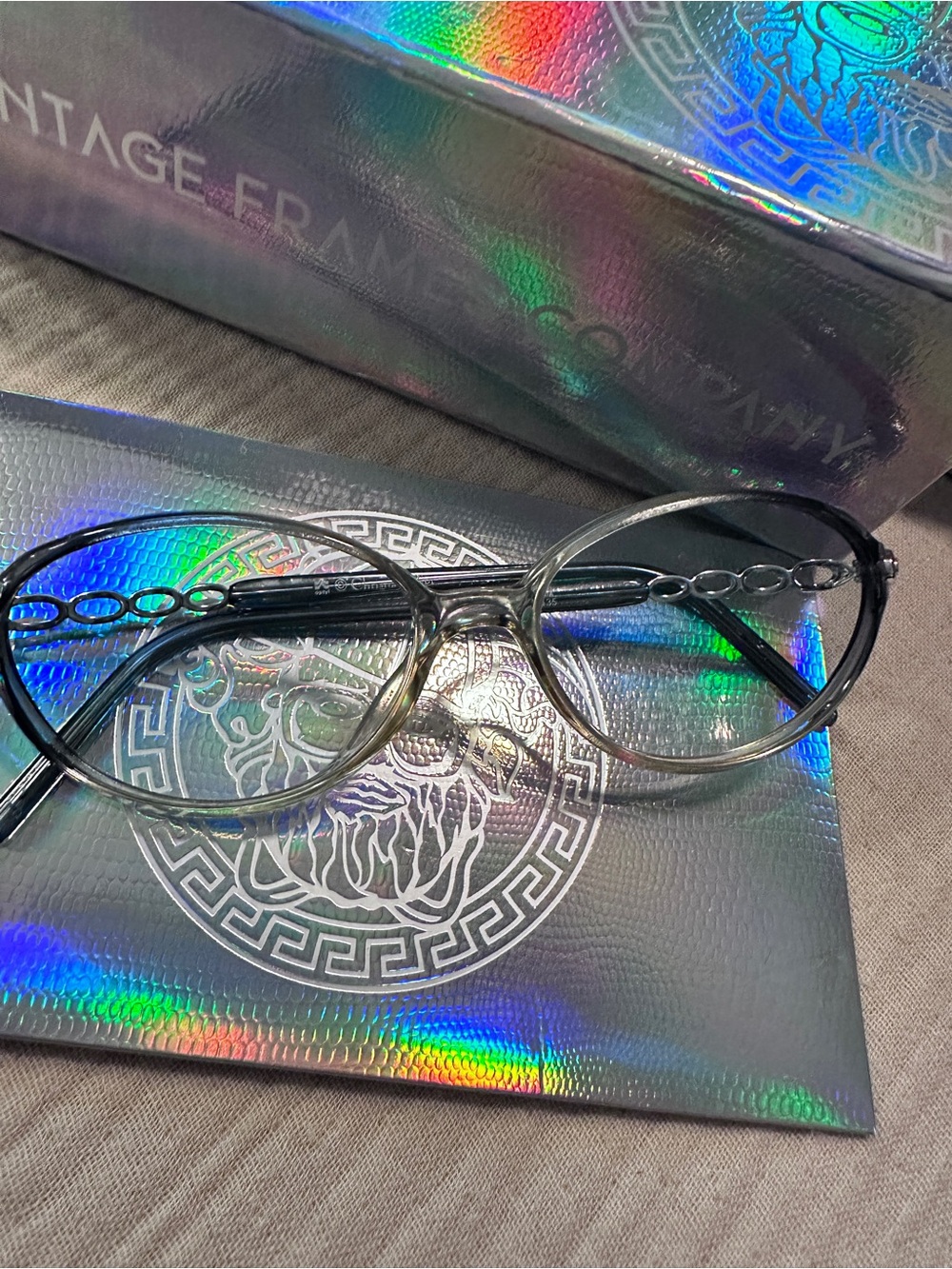 Beautiful Christian Dior glasses with a bluish tinted lens.